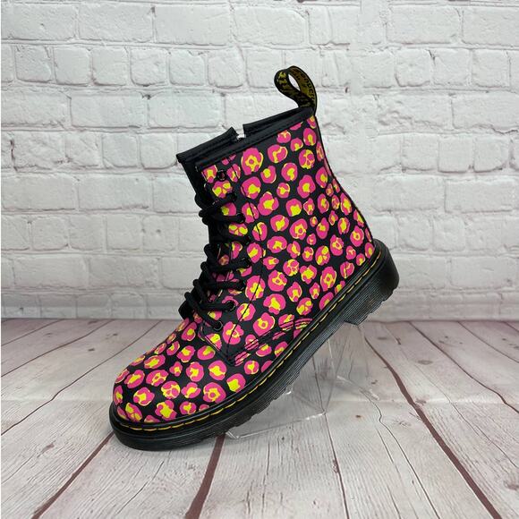 Dr.Martens 1460 Pink Leopard Hydro Leather Lace Up Boots Girls Youth Size 3 - Picture 3 of 11